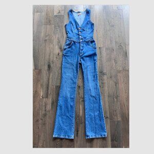 Pilcro Denim Sleeveless Jumpsuit Blue Button Front Size 2 Bootcut One Piece